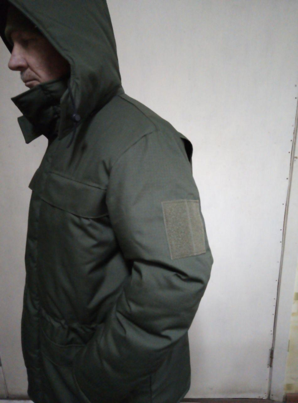 Куртка ОХОРОНЦЯ ЗИМОВА з капюшоном, тканина РІП-СТОП, ОЛИВА р.56-58(170/176) - фото №2
