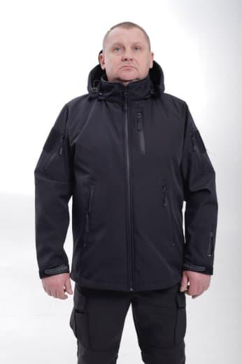 Куртка тактична з каптуром  SOFTSHELL ЧОРНА , на хутрі р. XL - фото