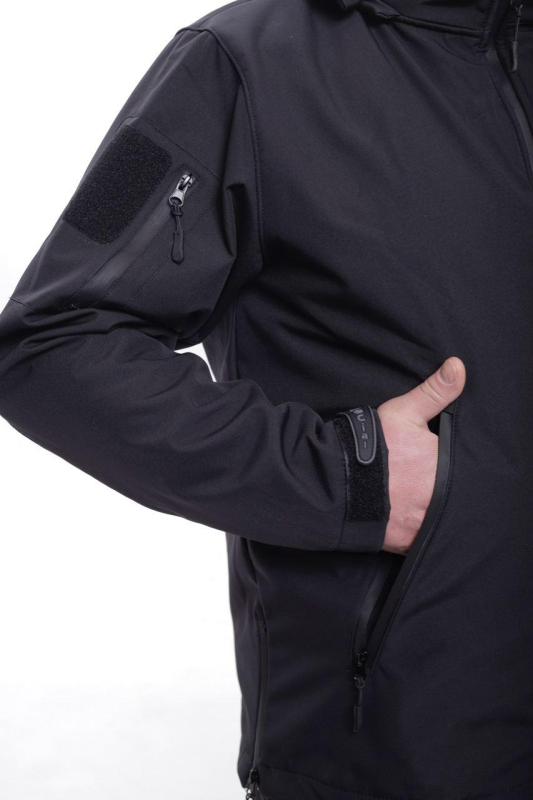 Куртка тактична з капюшоном SOFTSHELL ЧОРНА, р. M - фото №2