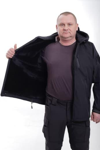 Куртка тактична з каптуром SOFTSHELL ЧОРНА , на хутрі р. XL - фото №5