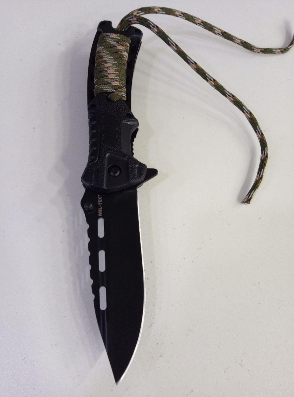 Складний ніж для виживання  Mil-Tec, з  паракордом та огнивом - фото