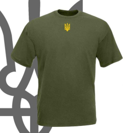 Футболка з малим Гербом (вишивка), ОЛИВА р. М - фото