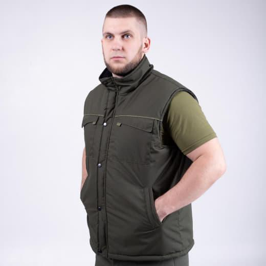 Жилет утеплений із 4 кишенями, РІП-СТОП ОЛИВА р.44/46,48/50,52/54,56/58 - фото