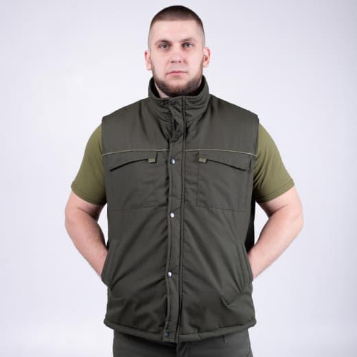Жилет утеплений із 4 кишенями, РІП-СТОП ОЛИВА р.44/46,48/50,52/54,56/58 - фото №2