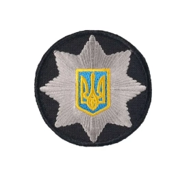 Кокарда ПОЛІЦІЯ вишита, на чорному фоні, діам. 5 см - фото