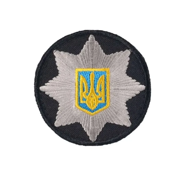 Кокарда ПОЛІЦІЯ вишита, на чорному фоні, діам. 5 см - фото
