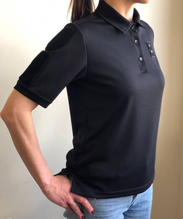 Футболка ПОЛО ЧЕРНАЯ  CoolMax , женская р. S, М - фото
