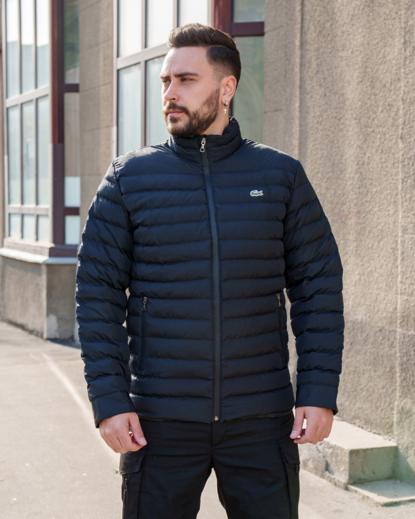 Куртка чоловіча стьобана демісезонна ТМ Lacoste.  ЧОРНАЯр.S, L , М, ХL, ХХL - фото