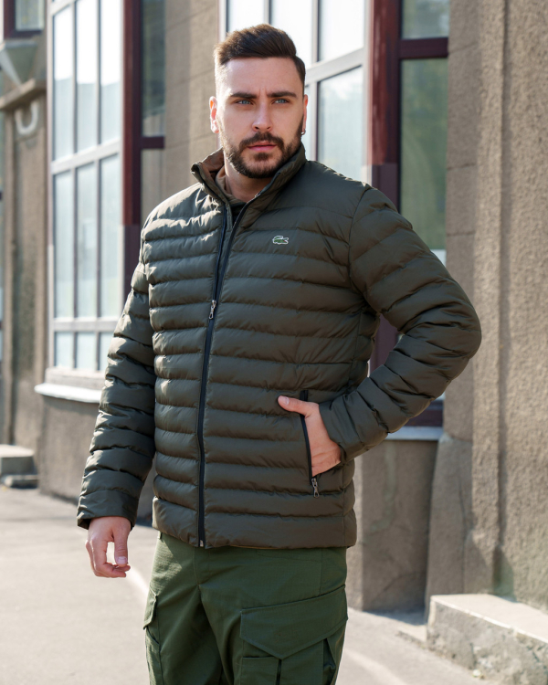 Куртка чоловіча стьобана демісезонна ТМ Lacoste. Колір ОЛИВА  р.S, L , М, ХL, ХХL - фото №3