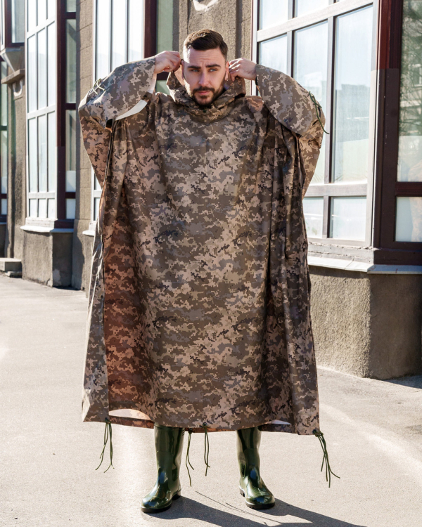 Пончо- дощовик з рукавами маскувальний. ПІКСЕЛЬ.  р.S, M,L - фото №2