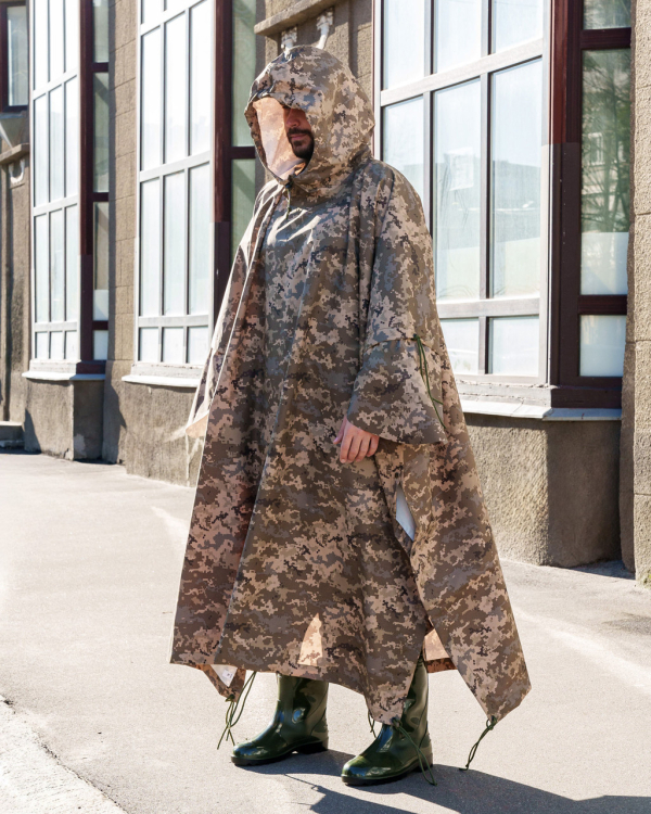 Пончо- дощовик з рукавами маскувальний. ПІКСЕЛЬ.  р.S, M,L - фото №4