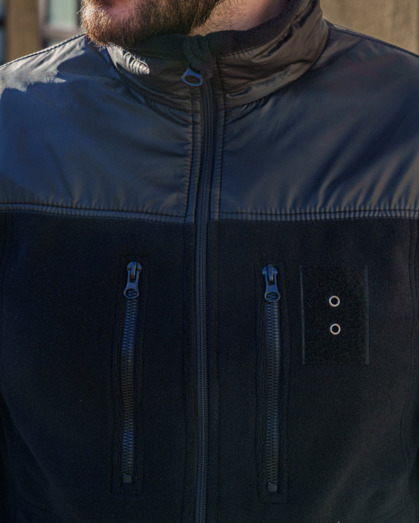 КОФТА ФЛІСОВАНА тактична комбінована ЧОРНА р.42, 44,46,48,50,52,54,56,58,60 - фото №3