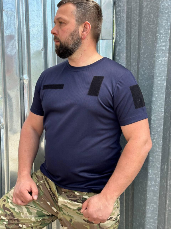 Футболка форменная ТЕМНО-СИНЯЯ  CoolMax , с велкро р.S, М, L,XL, 2ХЛ - фото
