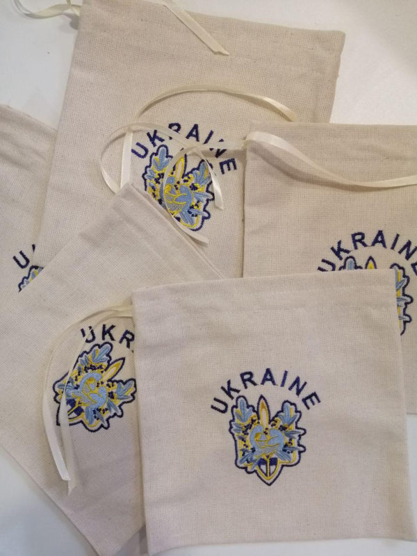Торбинка текстильна для дрібниць, з вишивкою ПТАХИ  на ТРИЗУБІ, р. 24х24 см - фото №3