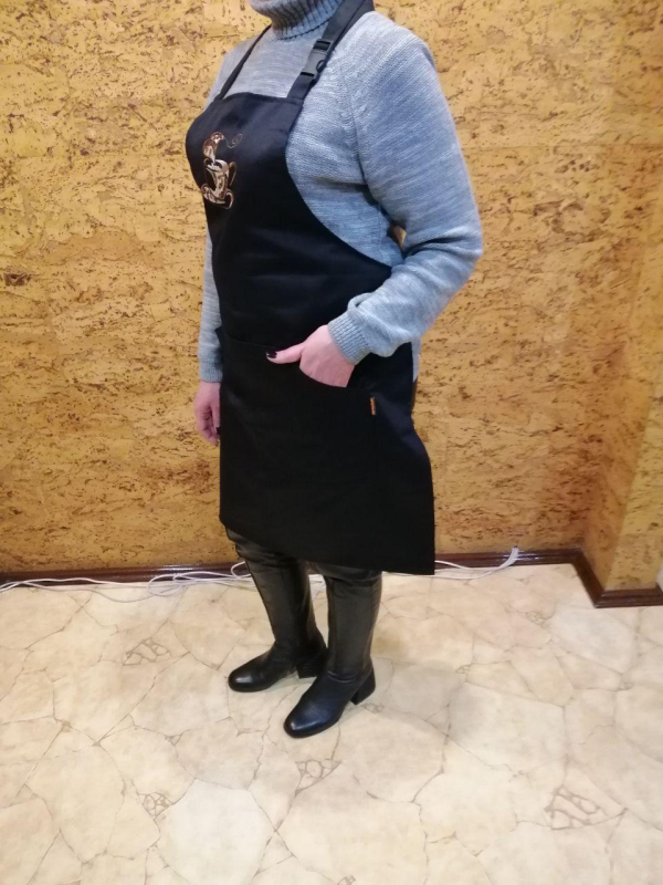 Фартух кухонний ЧОРНИЙ, з вишивкою на нагруднику "ЧАШКА КАВИ" - фото №2