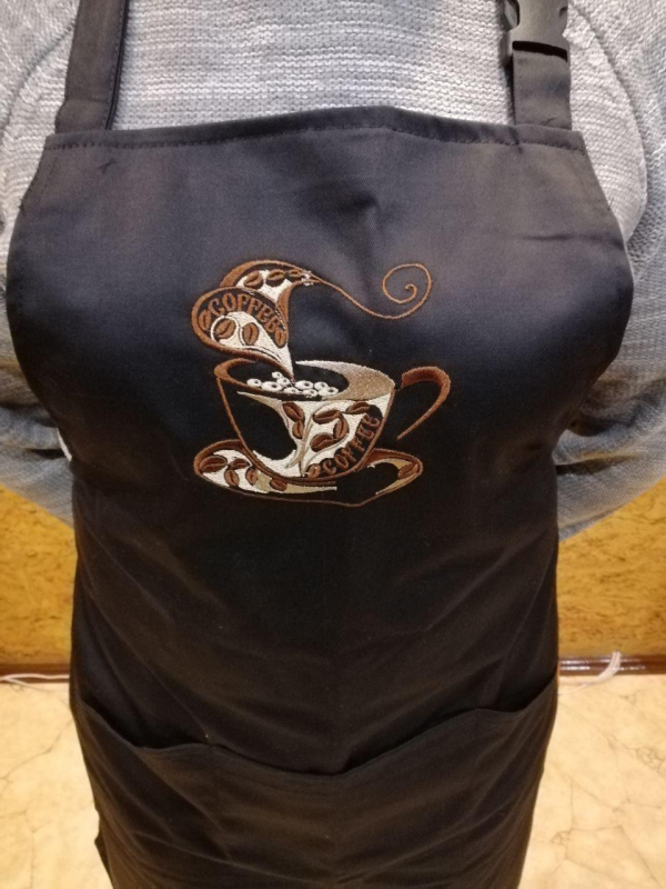 Фартух кухонний ЧОРНИЙ, з вишивкою на нагруднику "ЧАШКА КАВИ" - фото №4