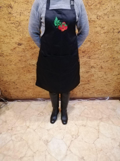 Фартух кухонний ЧОРНИЙ, з вишивкою на нагруднику "ПОМІДОРИ" - фото