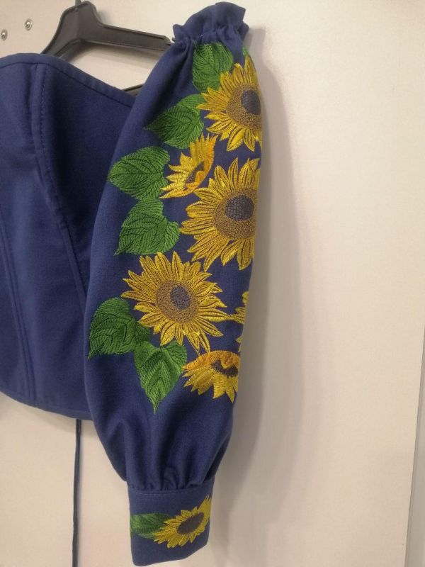 Корсет — вишиванка з рукавами, синій (кол. сині сутінки) з вишивкою "СОНЯШНИКИ" р. M - фото №2