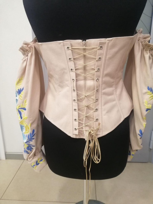 Корсет — вишиванка з рукавами, кол. Кава з молоком, з вишивкою "ФІАЛКИ" р. XL(48) - фото №3