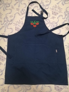 Фартух кухонний СИНІЙ , з вишивкою на нагруднику "ЧЕРВОНА КАЛИНА" - фото