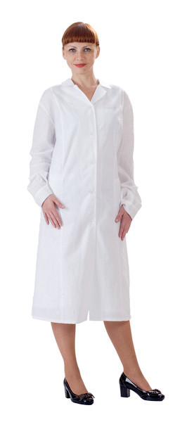 Халат робочий жіночий білий, тк. САРЖА ХБ.. Розм. 44-46, 52-54, 56-58, 68-70 - фото