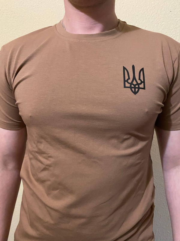 Футболка чоловіча хб, КОЙОТ, з термодруком на спині НЕ СУМУЙ, КОЗАЧЕ, р. М - фото №2