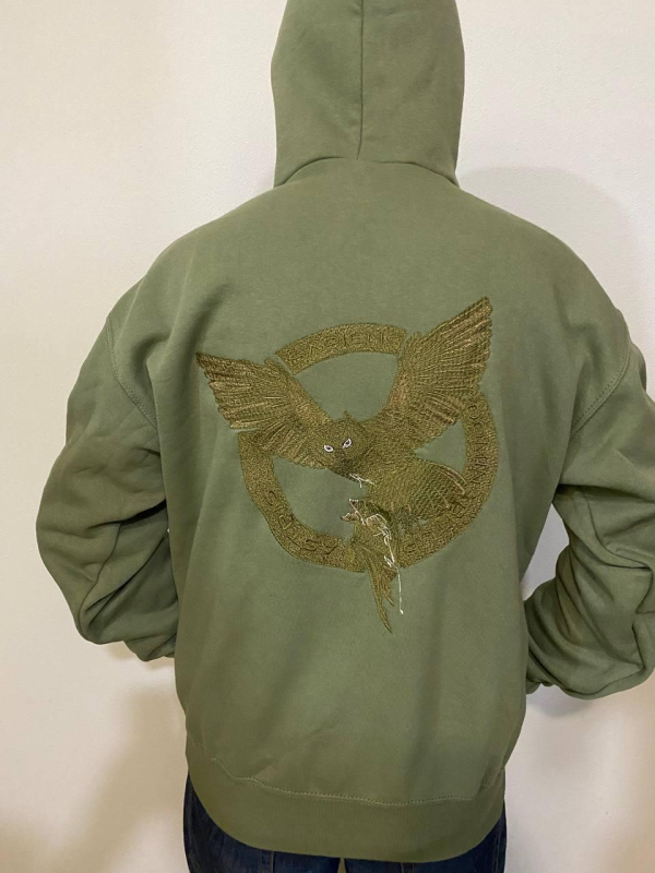 Худі олива з принтом СОВА (з кажаном) ГУР на спинці, р. Л - фото