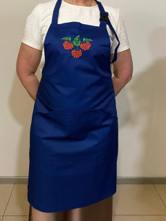 Фартух кухонний СИНІЙ літній , з вишивкою на нагруднику "ЧЕРВОНА КАЛИНА" - фото