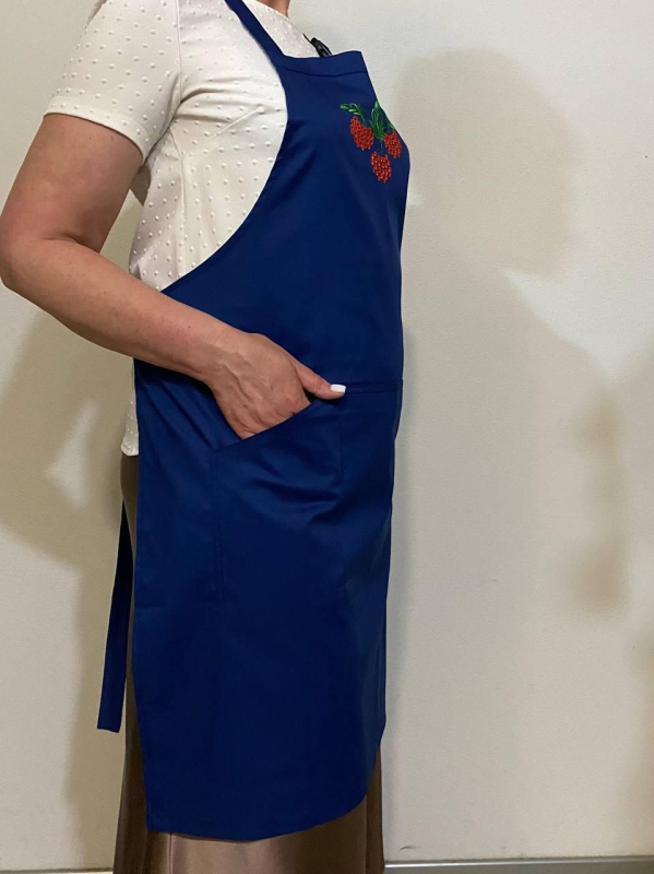 Фартух кухонний СИНІЙ літній , з вишивкою на нагруднику "ЧЕРВОНА КАЛИНА" - фото №2
