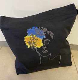 СУМКА-ШОПЕР на блискавці и підкладці  "ДІВЧИНА У ВІНОЧКУ"  р. 46х43 см - фото