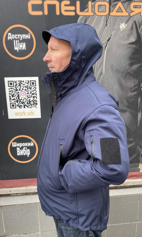 Куртка тактична з каптуром, SOFTSHELL ТЕМНО-СИНЯ, р. M,Л, ХЛ, 2ХЛ - фото