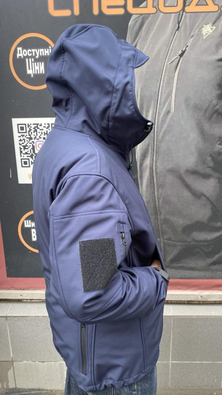 Куртка тактична з каптуром, SOFTSHELL ТЕМНО-СИНЯ, р. M,Л, ХЛ, 2ХЛ - фото №2