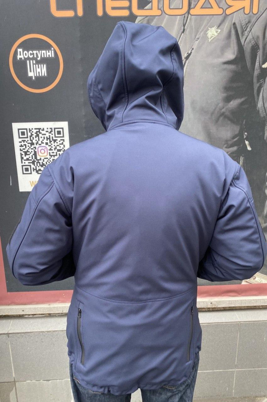 Куртка тактична з каптуром, SOFTSHELL ТЕМНО-СИНЯ, р. M,Л, ХЛ, 2ХЛ - фото №3
