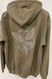 Худі з принтом СОВА ГУР (з кажаном) на спині, темна олива р.М, Л - фото