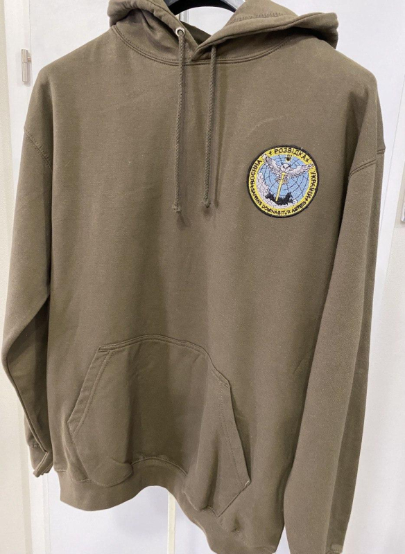 Худі  з принтом СОВА ГУР (з кажаном) на спині, темна олива р.М, Л - фото №2