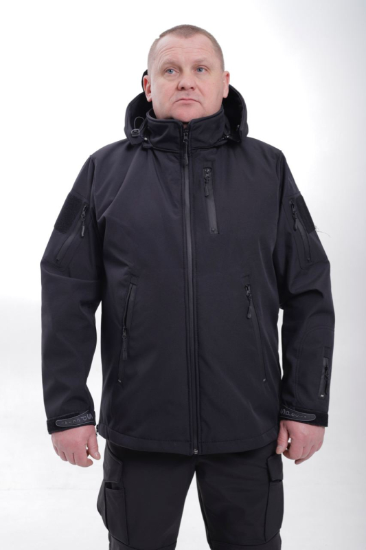 Куртка тактична з капюшоном «Патріот» Softshell чорна - фото №4
