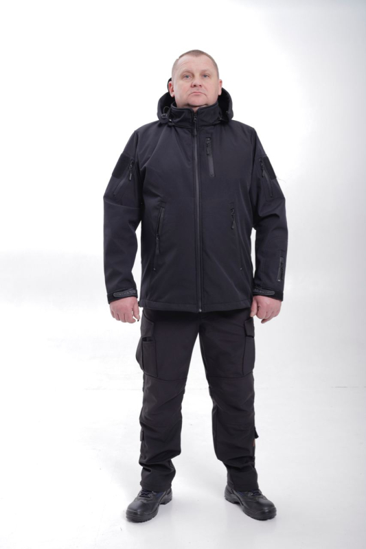 Куртка тактична з капюшоном «Патріот» Softshell чорна - фото №8